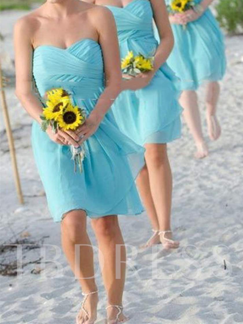 Casual Bridesmaid Dresses, Casual Bridesmaid Gowns, Sweetheart Pleats Short Beach Bridesmaid Dress