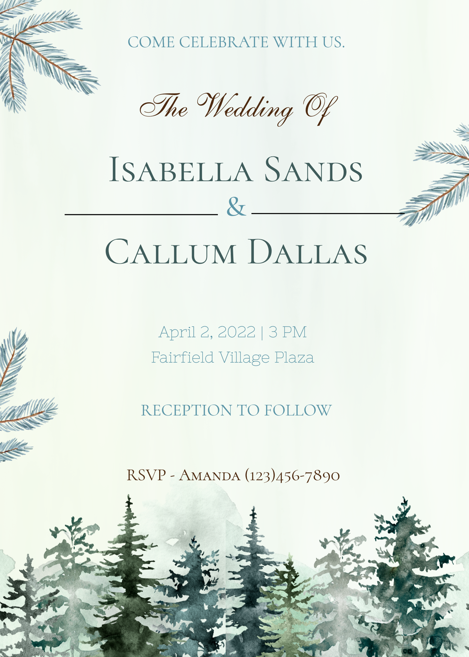 Watercolor Spruce Tree Wedding Invitation, casual wedding ideas