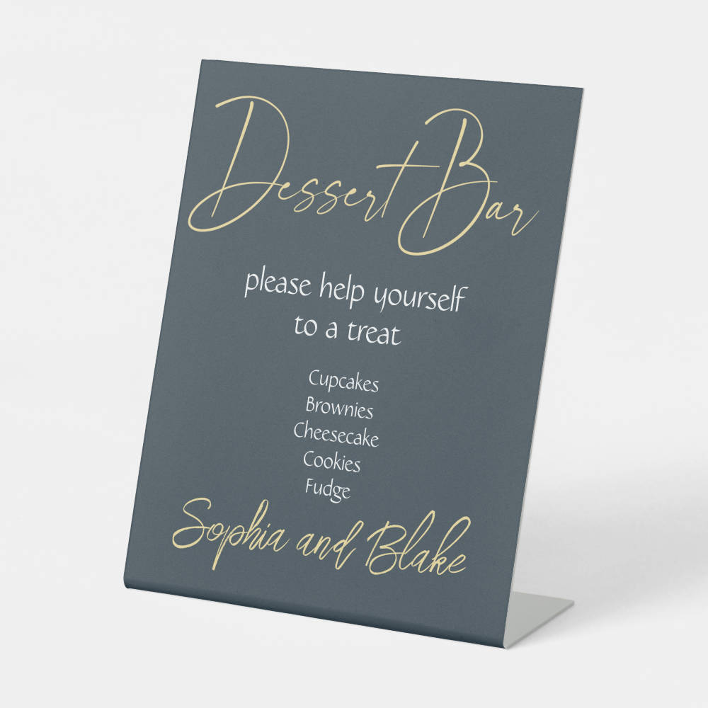 Wedding Gray and Gold Dessert Bar Pedestal Sign, casual wedding ideas