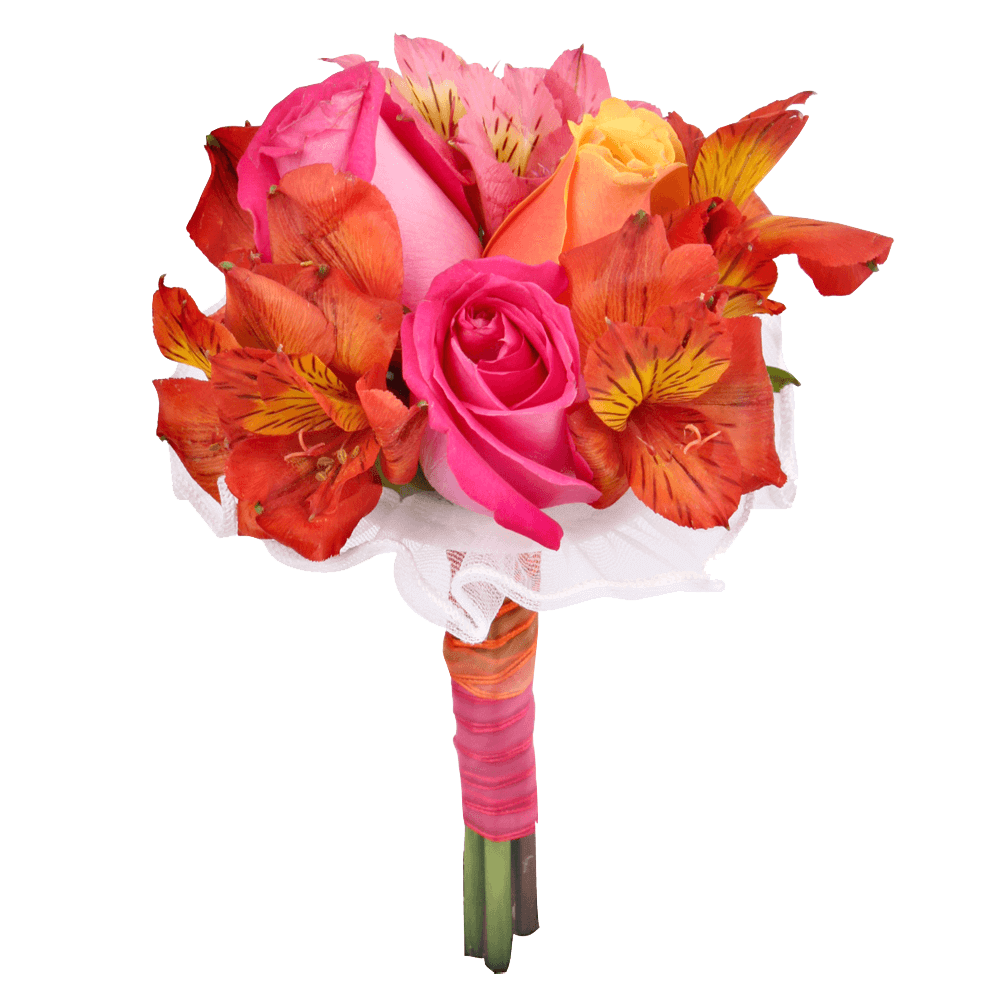 Pink, Orange Roses & Alstrormeria Centerpieces, wedding bouquets, pink and orange wedding bouquet