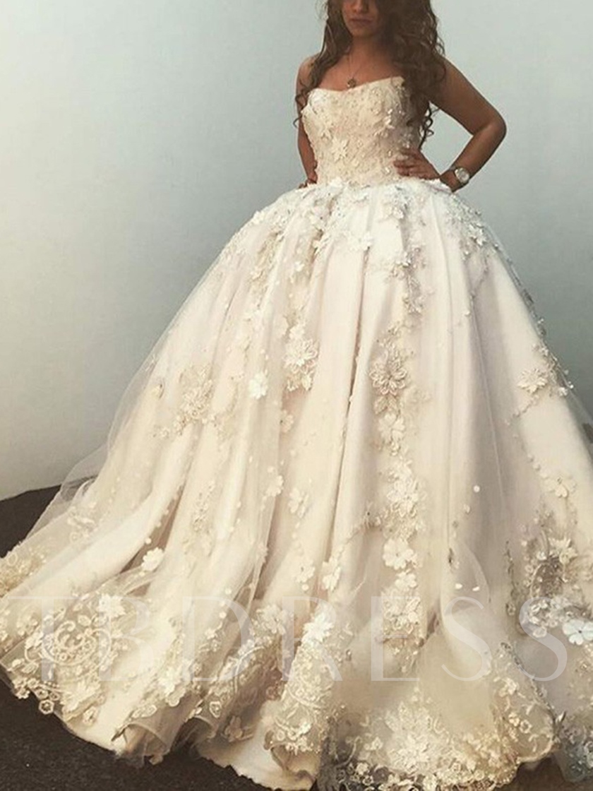 bridal dress, Strapless Appliques Ball Gown Wedding Dress, ball gown wedding dress
