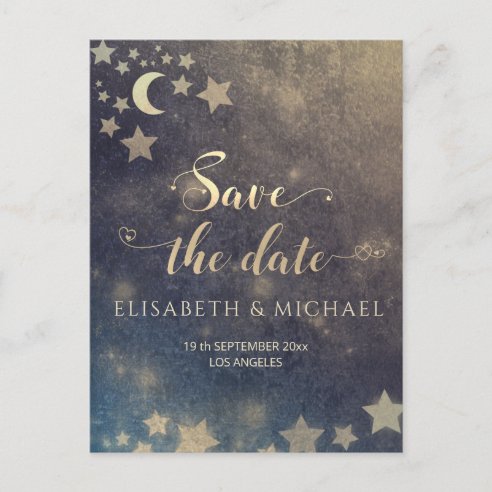 Celestial Romantic Moon and Stars Calligraphy Save the Date