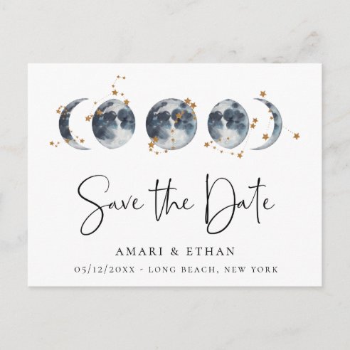 Celestial Starry Moon Phase Save The Date Card
