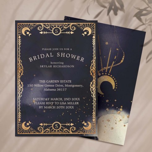 Celestial Tarot Card Sun and Moon Navy Bridal Shower Invitation