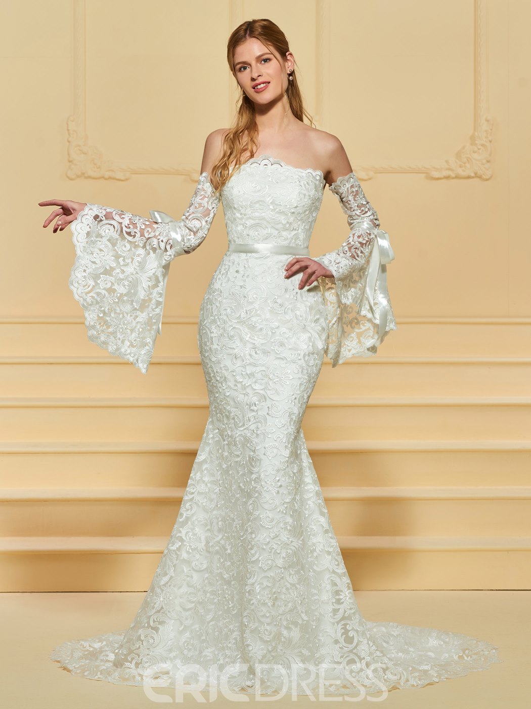 Celtic Wedding Ceremony, Celtic Wedding Dress, Celtic Wedding Gown, Strapless Mermaid Lace Wedding Dress with Sleeves