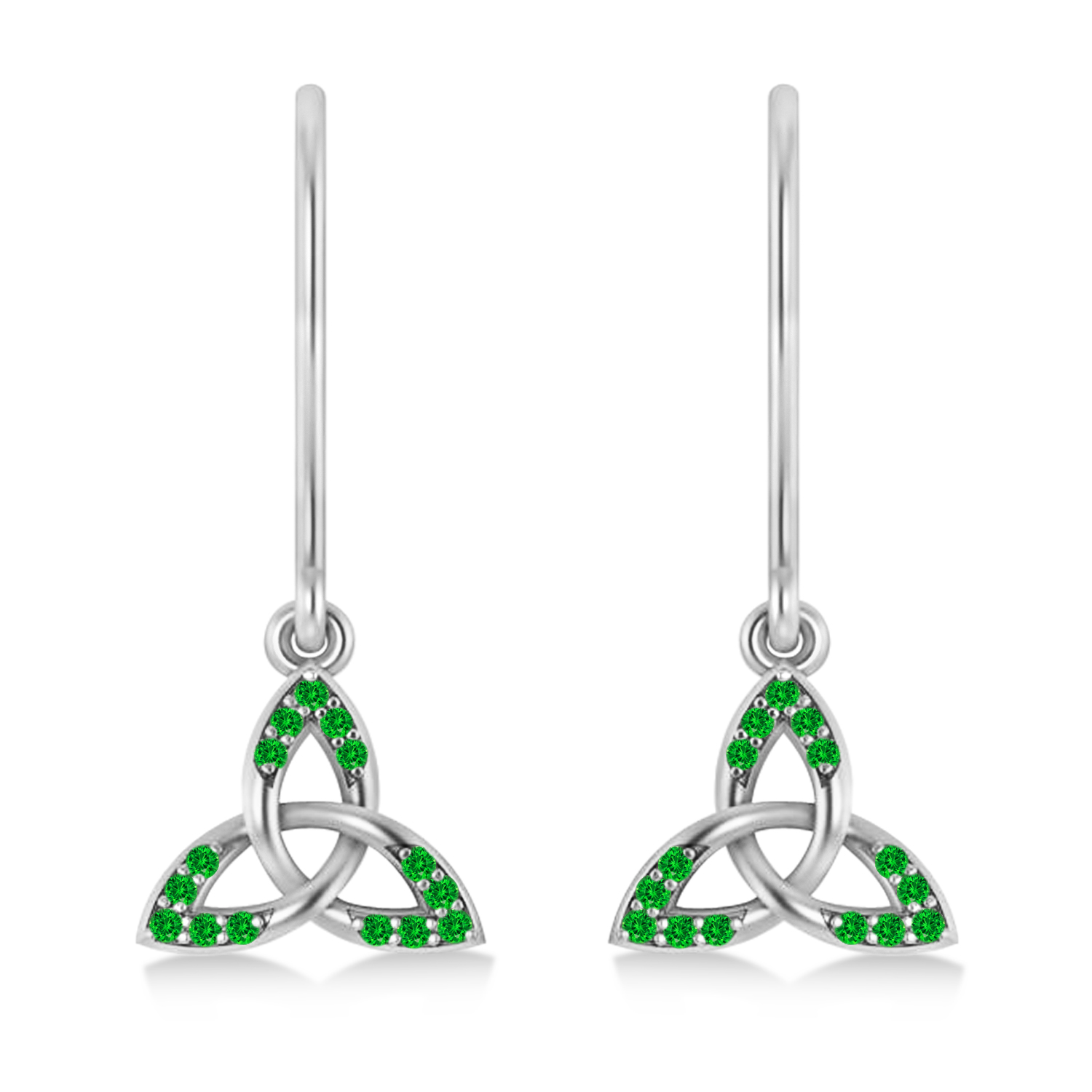 celtic wedding ceremony, celtic wedding jewelry, celtic earrings, celtic knot earrings, TSAVORITE CELTIC KNOT DANGLE EARRINGS 14K WHITE GOLD (0.15CT)