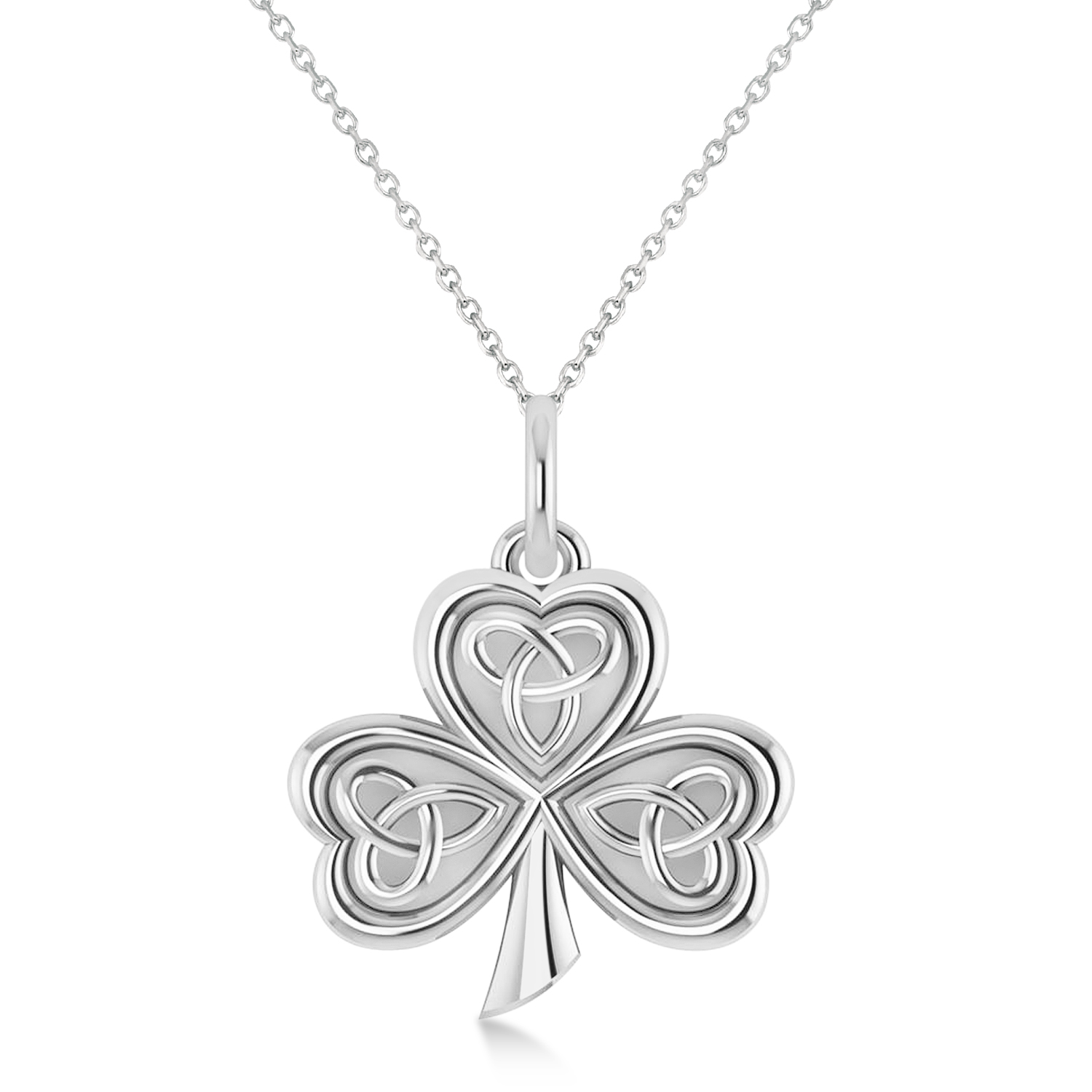 Celtic Wedding Ceremony, Celtic Wedding Necklace, Celtic 3 lear clover jewelry, CELTIC KNOT THREE-LEAF CLOVER PENDANT NECKLACE 14K WHITE GOLD