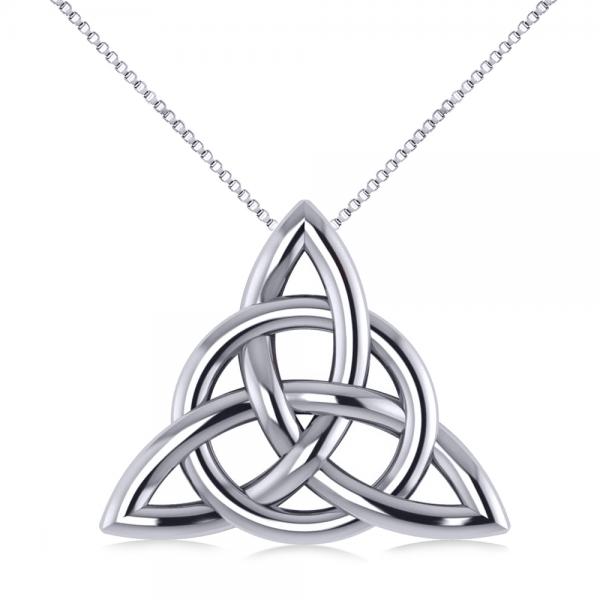 ceremony wedding ceremony, celtic trinity necklace, celtic wedding jewelry, TRIANGULAR IRISH TRINITY CELTIC KNOT PENDANT NECKLACE 14K WHITE GOLD