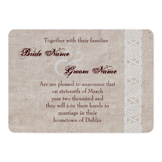 Celtic Wedding Invitations, Celtic knot on rustic burlap irish traditional card