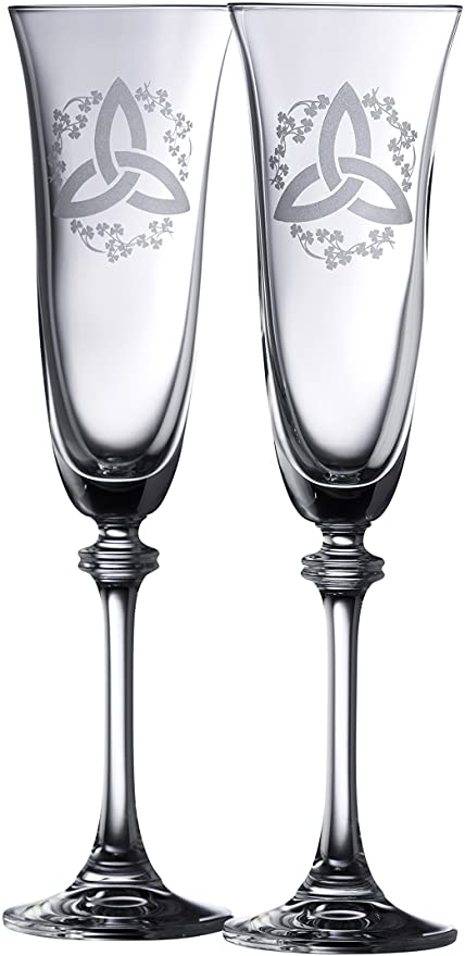 Celtic wedding theme, celtic weddings, Pair of Crystal Trinity Knot Shamrock Liberty Flute