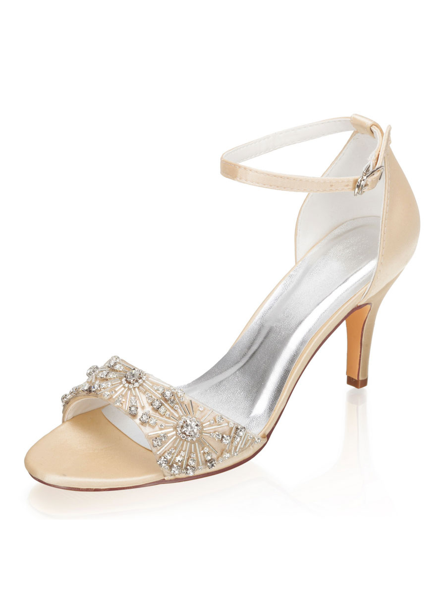 Champagne Gold Women's Rhinestone Ankle Strap Bridal Shoes