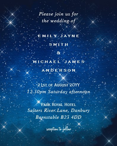 Cheap wedding plans, cheap wedding invitations, budget wedding invitations, Budget Blue Starry Night Sky White Stars Wedding