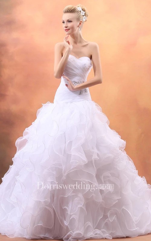 Cheap Wedding Plans, Budget Wedding Dresses, Affordable Wedding Dresses, Organza Sweetheart A-Line Gown With Ruffled Skirt