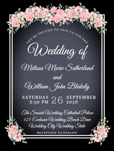 cheap wedding tips, affordable wedding invitations, Black Floral Chalkboard Wedding Invitation Postcard, chalkboard wedding invitations