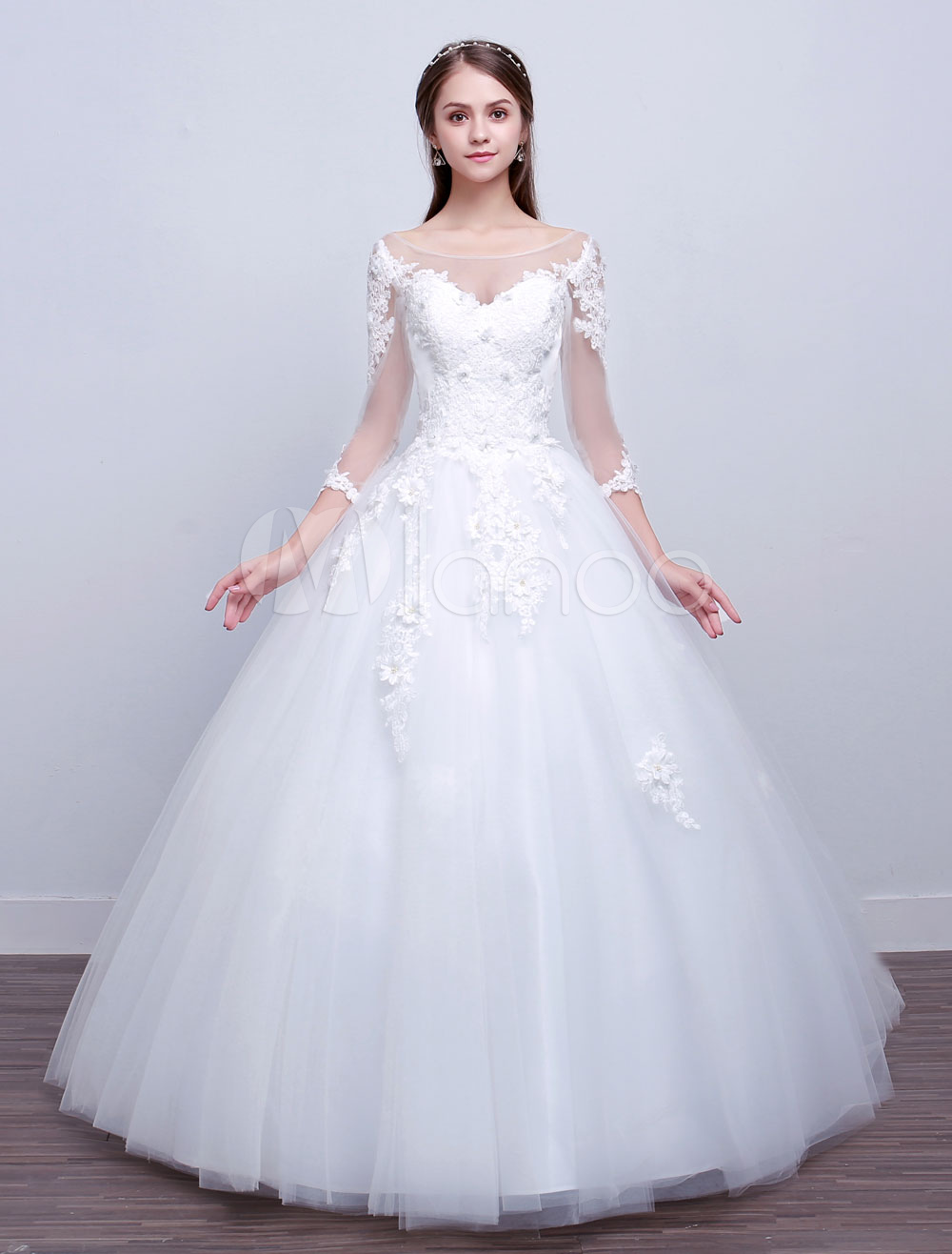 cheap wedding tips, affordable wedding dresses, Princess Ball Gown Wedding Dresses Long Sleeve Lace Illusion Ivory Floor Length , affordable princess ball gown
