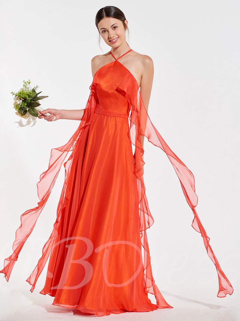 orange bridesmaid dresses, orange bridesmaid gowns, Halter Ruffles Sashes Bridesmaid Dress