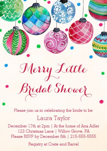 Christmas Wedding Ideas, Christmas Weddings, Christmas Wedding Stationery, Christmas Bridal Shower Invitation, Christmas Ornament Bridal Shower Invitations
