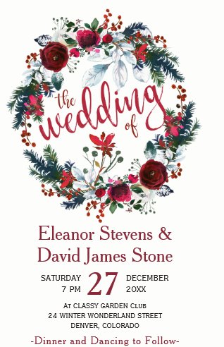 Christmas Wedding Ideas, Christmas Weddings, Christmas Wedding Invitations, Christmas Wedding Stationery, Rustic winter burgundy floral wreath wedding invitation