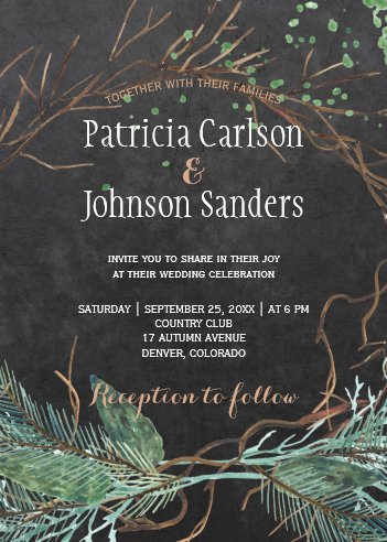 Christmas Wedding Ideas, Christmas Weddings, Christmas Wedding Invitations, Christmas Wedding Stationery, Modern winter nature chalkboard watercolor wedding invitation