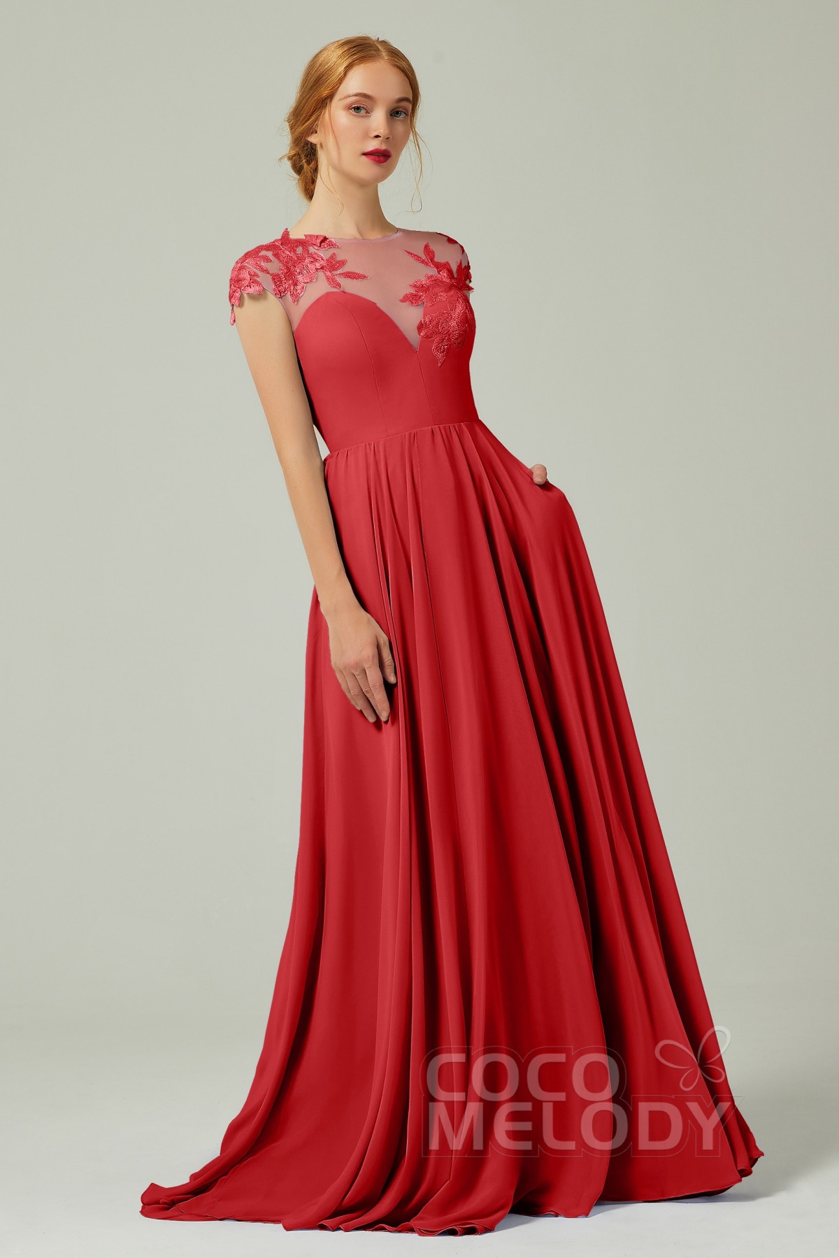 Christmas Wedding Ideas, Christmas Weddings, red bridesmaid dresses, Red A-Line Floor Length Chiffon Bridesmaid Dress