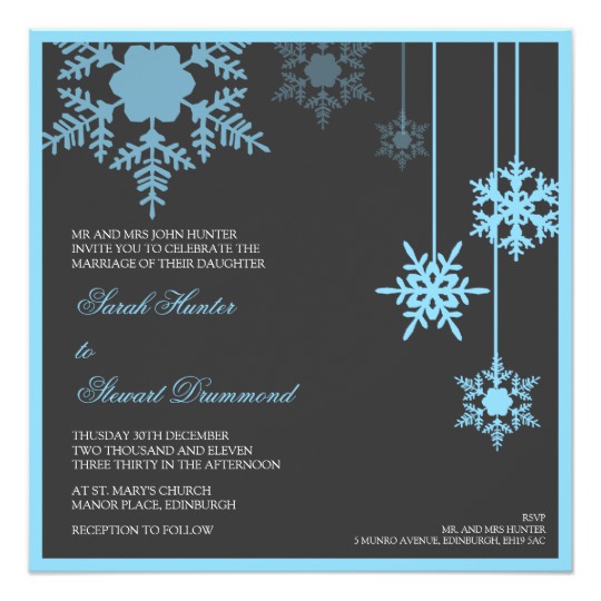 Winter Snowflake Wedding Invitation - blue, Christmas Wedding Invitations, Snowflake Wedding Invitations