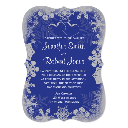 Blue and Silver Snowflake Wedding Invitation, Christmas Wedding Invitations, Blue and Silver Wedding Invitations