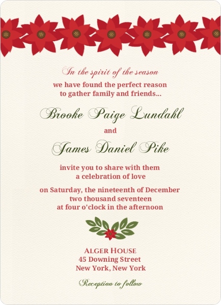 Red and Green Watercolor Floral Wedding Invite, Christmas Wedding Invitations, Poinsettia Wedding Invitations