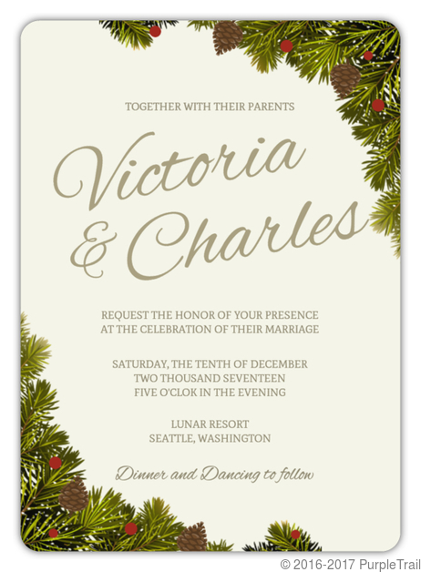 Pine Cone And Branches Christmas Wedding Invitation, Christmas Wedding invitations