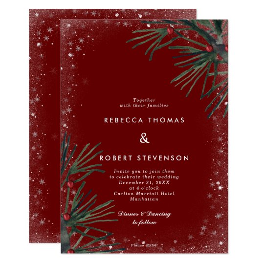 Christmas Wedding Invitations, Holiday Wedding Invitations, Winter Berry Wedding Invitations, winter holiday glitter pine berry wedding invitation