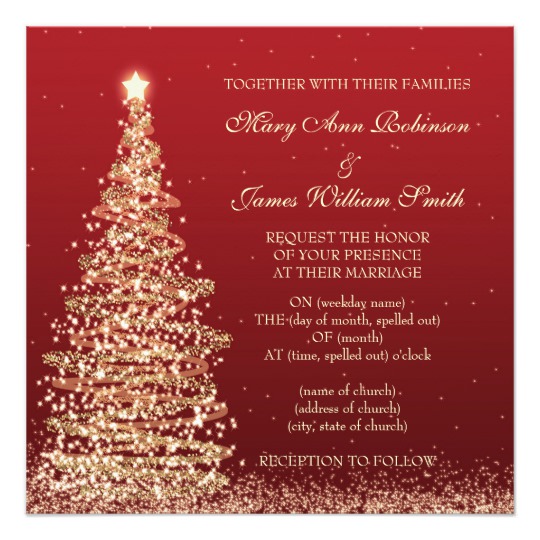 Elegant Christmas Wedding Red Card, Christmas Wedding Invitations, Red Wedding Invitation With Beautiful Christmas Tree