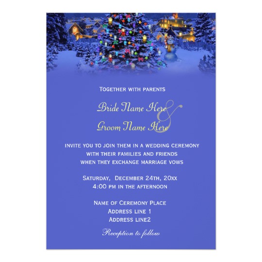 Vintage Christmas tree snowy night wedding Card, Christmas Wedding Invitation, Vintage outdoor Christmas Tree Wedding invitation