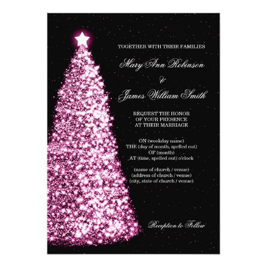 Elegant Christmas Wedding Sparkle Pink Card, Christmas Wedding Invitations, pink and black Christmas Wedding Invitation