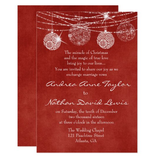 Christmas Wedding Invitations, Ornament Wedding Invitations, Christmas Ornament Wedding Invitations, Hanging Christmas Ornaments Red Wedding Invitation