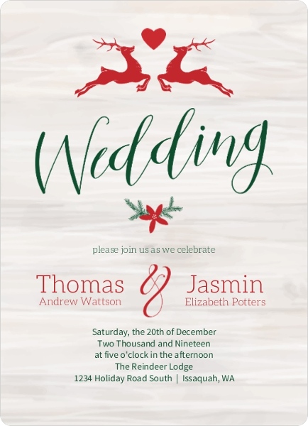 Red and Green Reindeer Christmas Wedding Invitations, Christmas Wedding Invitations, Reindeer Wedding Invitations