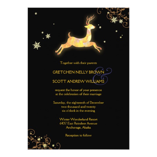 Unique Winter reindeer Modern Wedding Card, Christmas Wedding Invitations, Reindeer Wedding Invitations