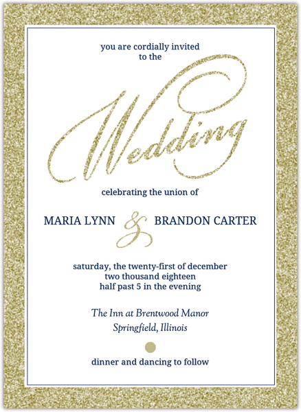 Navy and Gold Glitter Formal Wedding Invitation, classic wedding invitations
