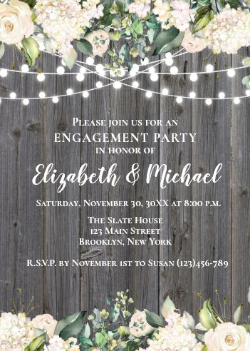 Country Rustic Floral Engagement Party Invitation