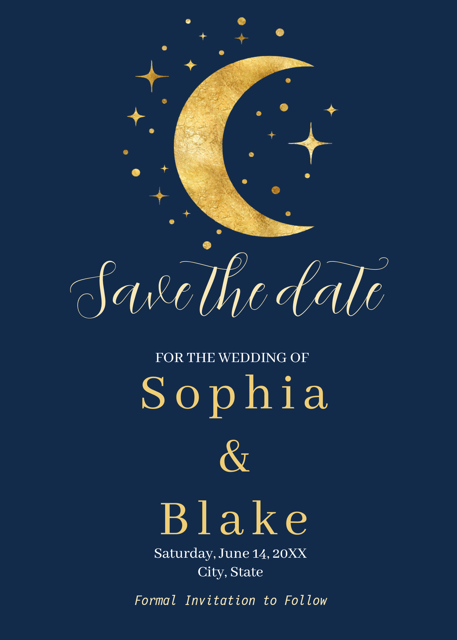 Crescent Moon Starry Night Navy Save the Date Invitation