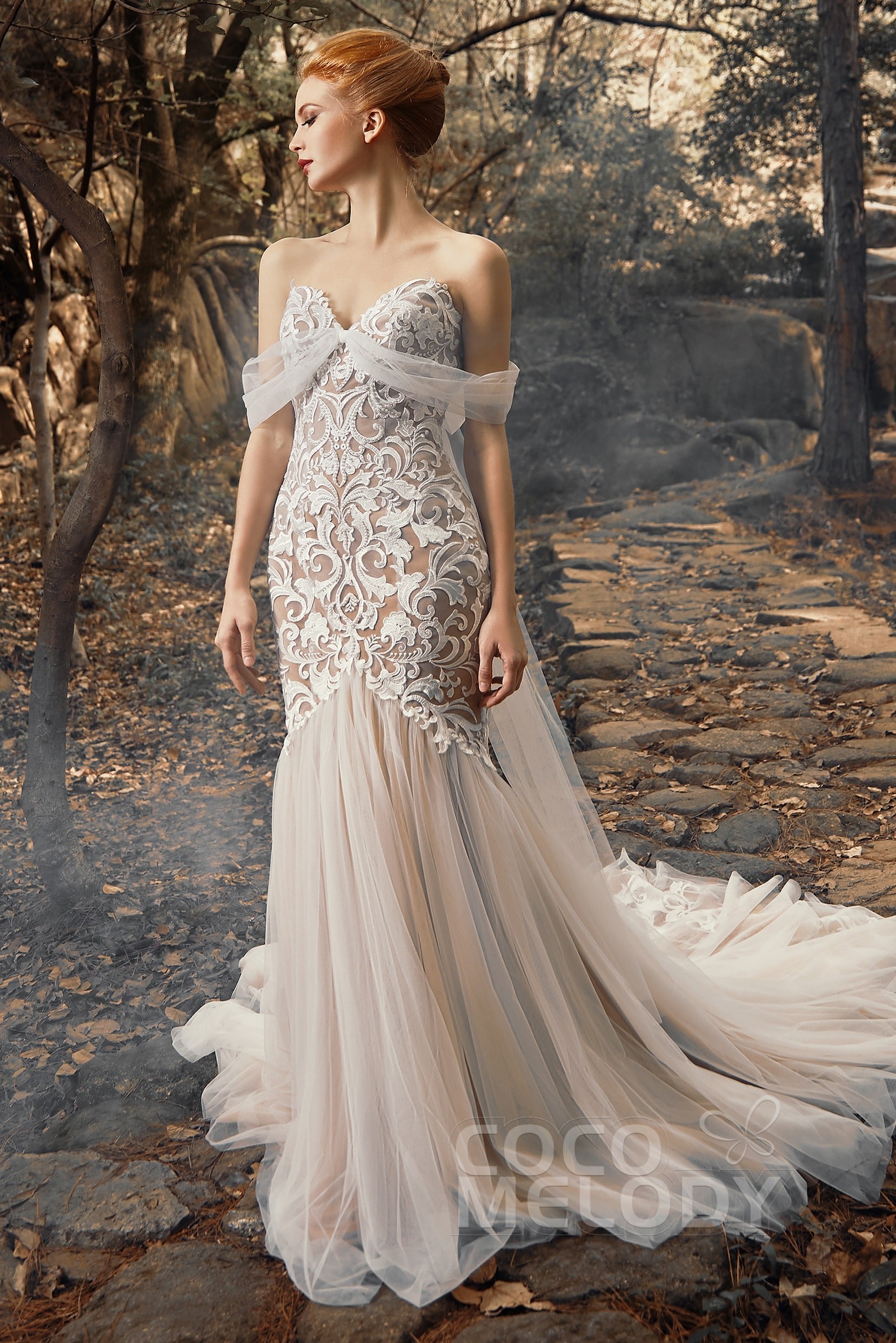 Trumpet Court Train Tulle Elastic Satin Wedding Dress