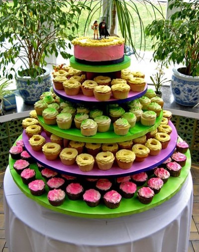 cupcake tiered wedding cake, colorful wedding cupcakes, wedding cupcake tower
