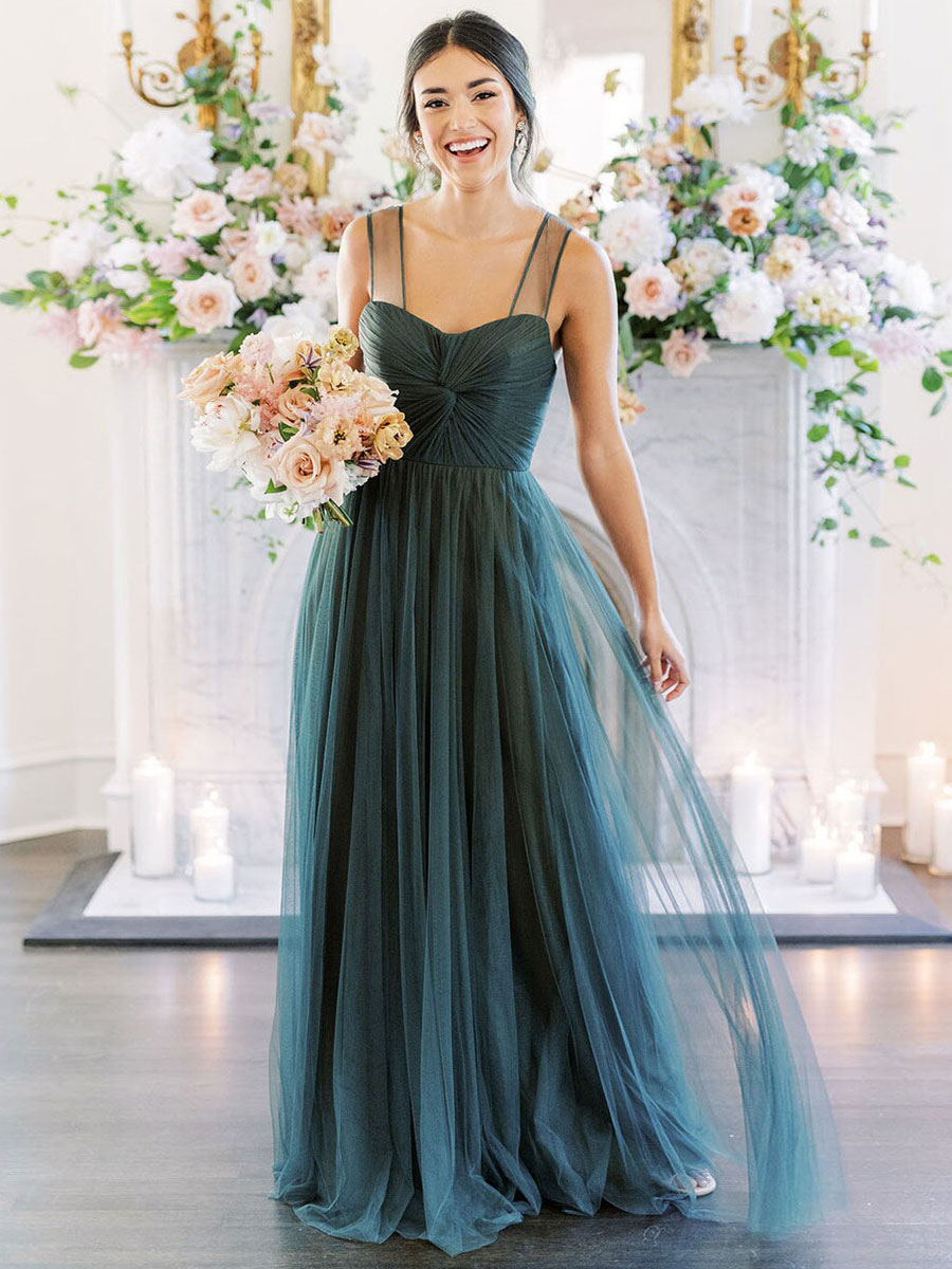 Cyan A-Line Sweetheart Tulle Bridesmaid Dress
