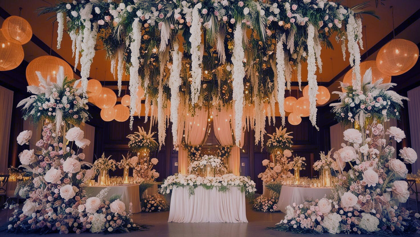 Sophisticated Bohemian Indoor Wedding Reception, decorating for wedding receptions