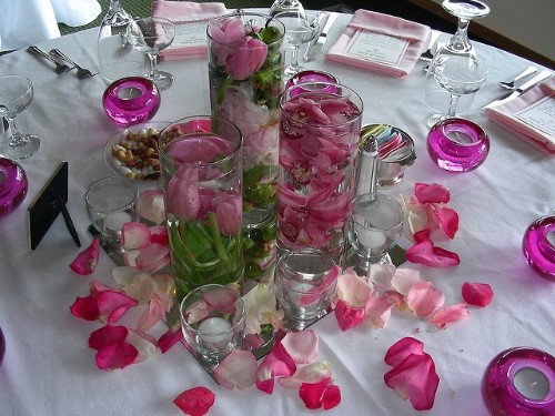 fun pink wedding table centerpiece