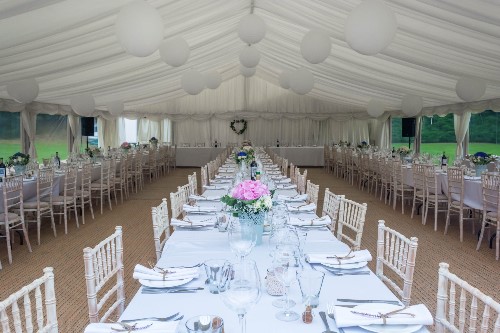 baby blue long rectangle wedding tables