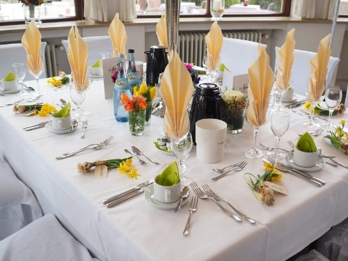 yellow and green wedding table