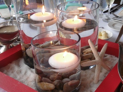 beach themed starfish wedding table decoration - floating candles