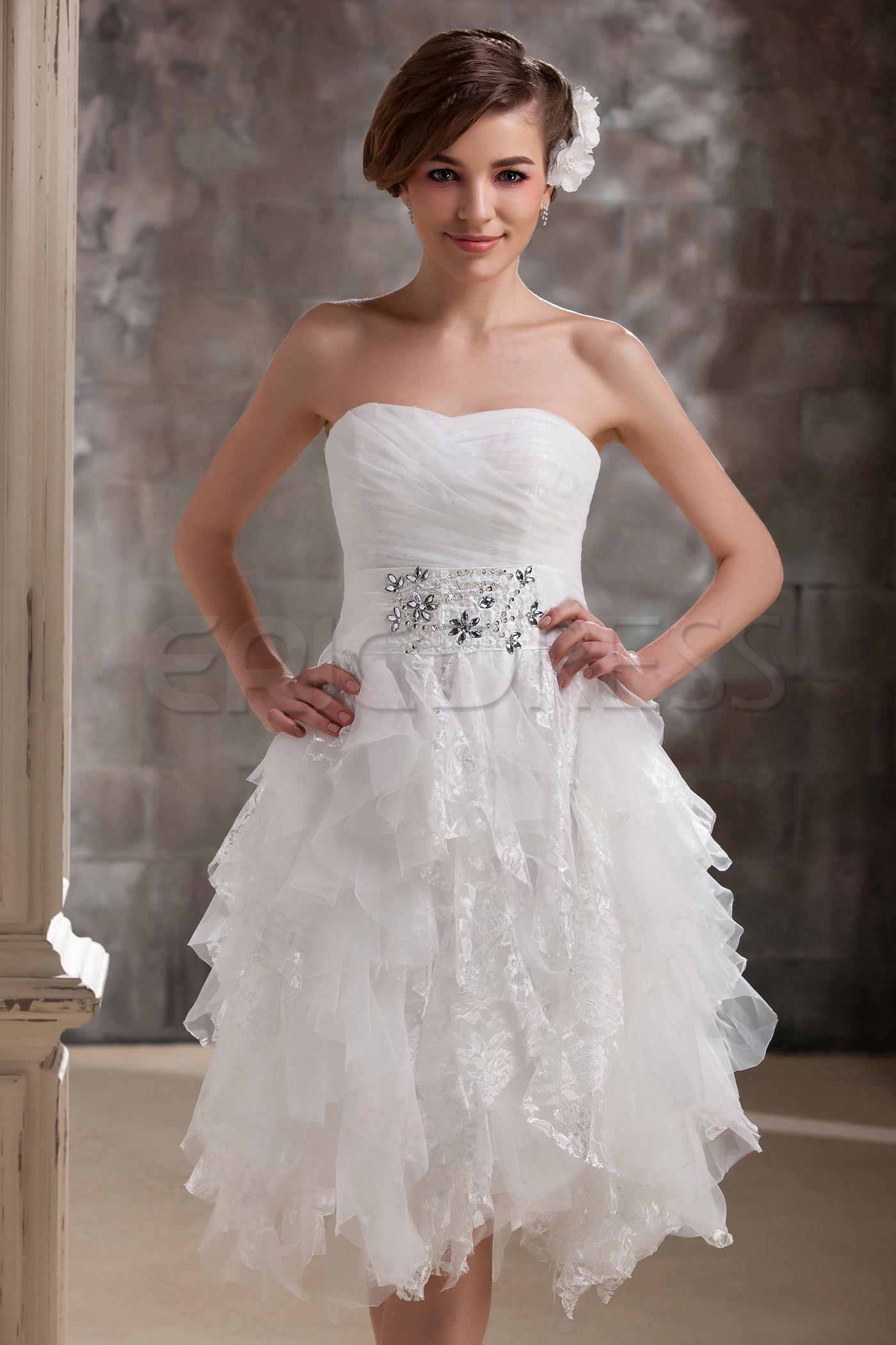 Destination Wedding Dresses, Beach Wedding Dresses, Garden Wedding Dresses, sweetheart short wedding dress with ruffles