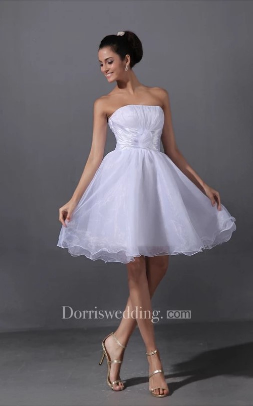 destination wedding dresses, short wedding dresses, Ruching A-Line Short Dress With Flower