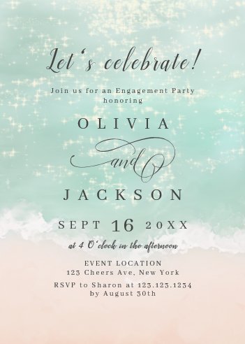 Elegant Sparkling Ocean and Beach Engagement Party Invitation