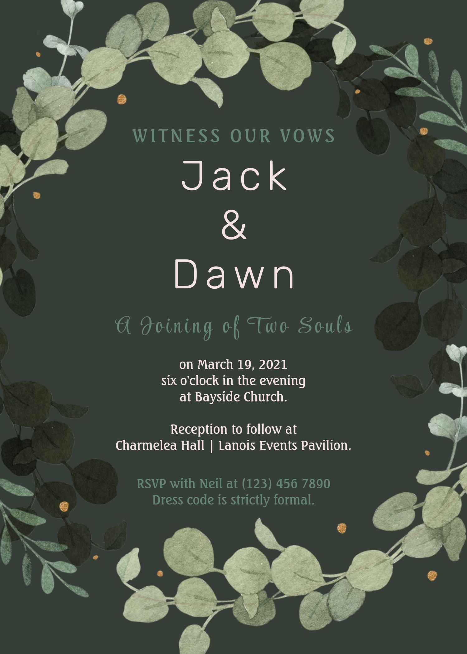 Green Leaves Bordered Wedding Invitation, elegant wedding ideas